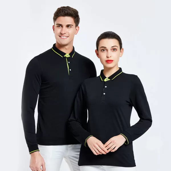 190g 40 count super cool fiber long sleeve turn down collar polo shirt i03 1878