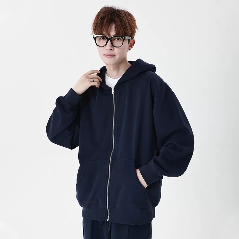 380g heavyweight cotton carbon brushed fleece zip up hoodie