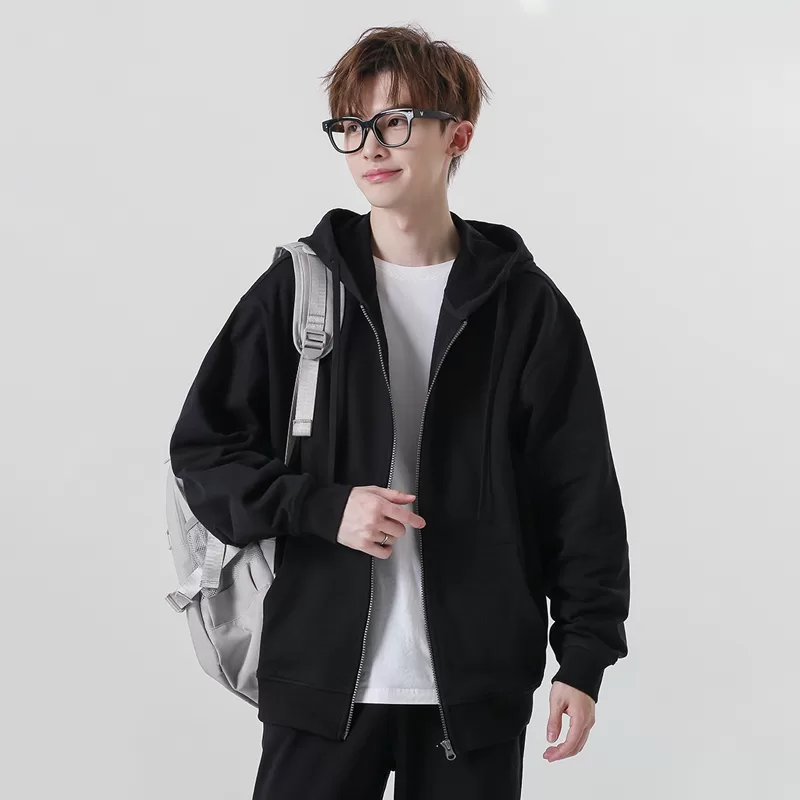 new 330g pure cotton looped shoulder drop zip up hoodie jacket