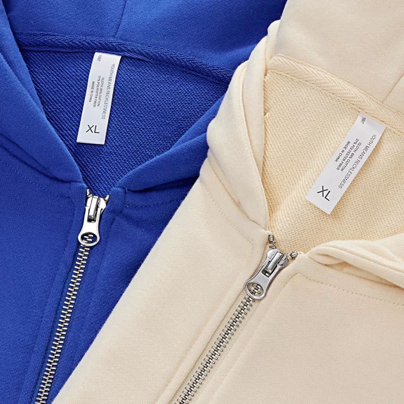 380g heavyweight cotton carbon brushed fleece zip up hoodie