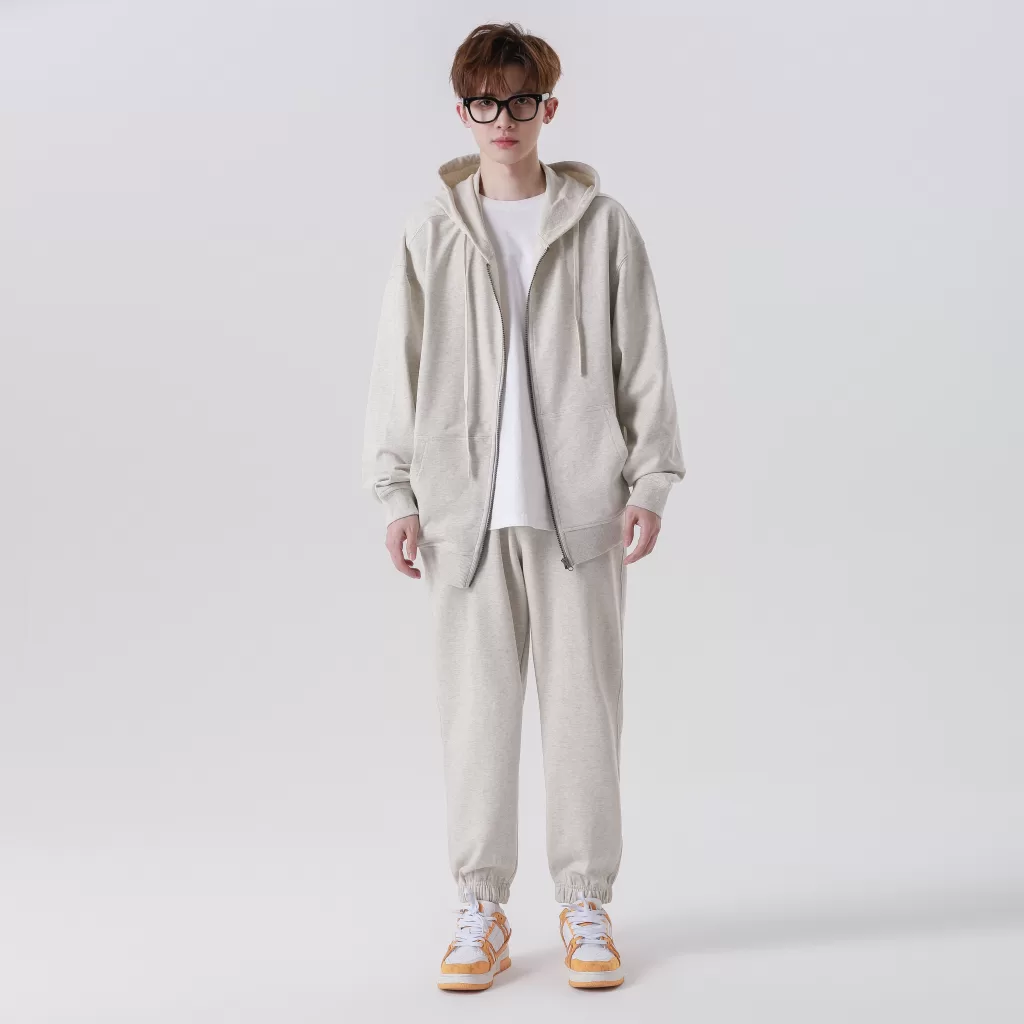 new 330g pure cotton looped shoulder drop zip up hoodie jacket