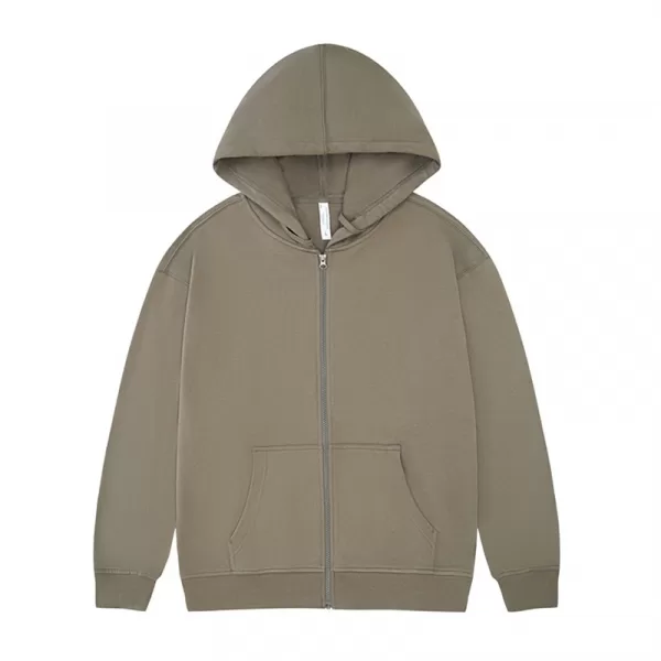 new 330g pure cotton looped shoulder drop zip up hoodie jacket