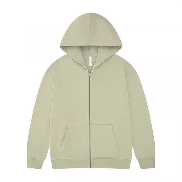 new 330g pure cotton looped shoulder drop zip up hoodie jacket