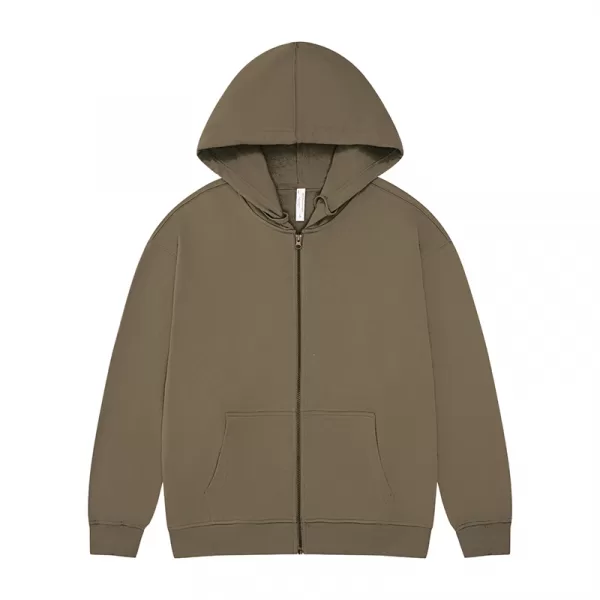 new 330g pure cotton looped shoulder drop zip up hoodie jacket