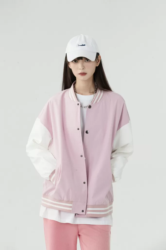 oversized color block baseball jacket (unlined)