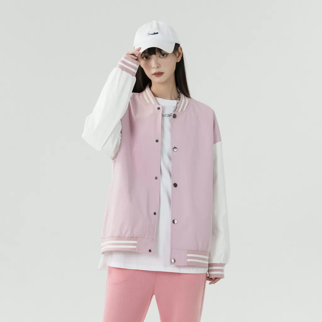 oversized color block baseball jacket (unlined)