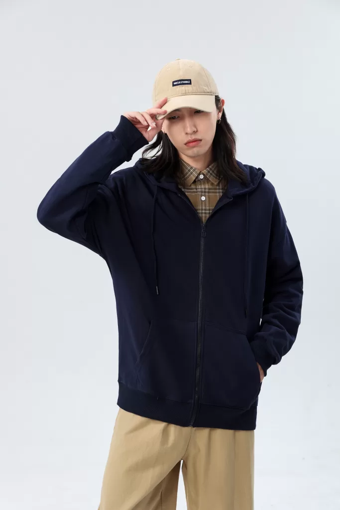 drop shoulder zippered hoodie with pocket (fleece 300g)