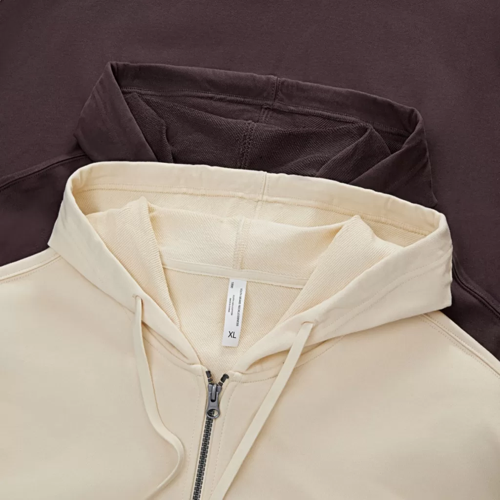 new 330g pure cotton looped shoulder drop zip up hoodie jacket