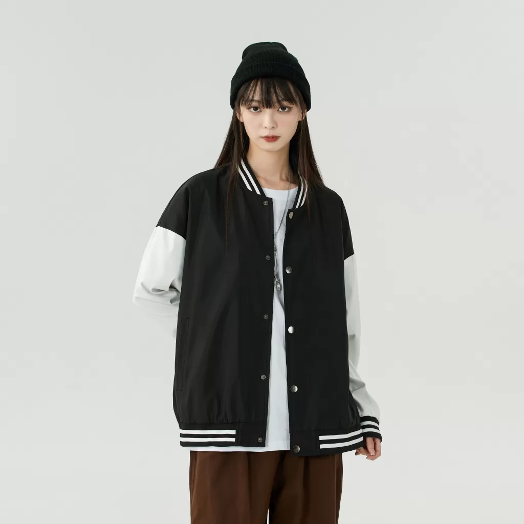 oversized color block baseball jacket (unlined)