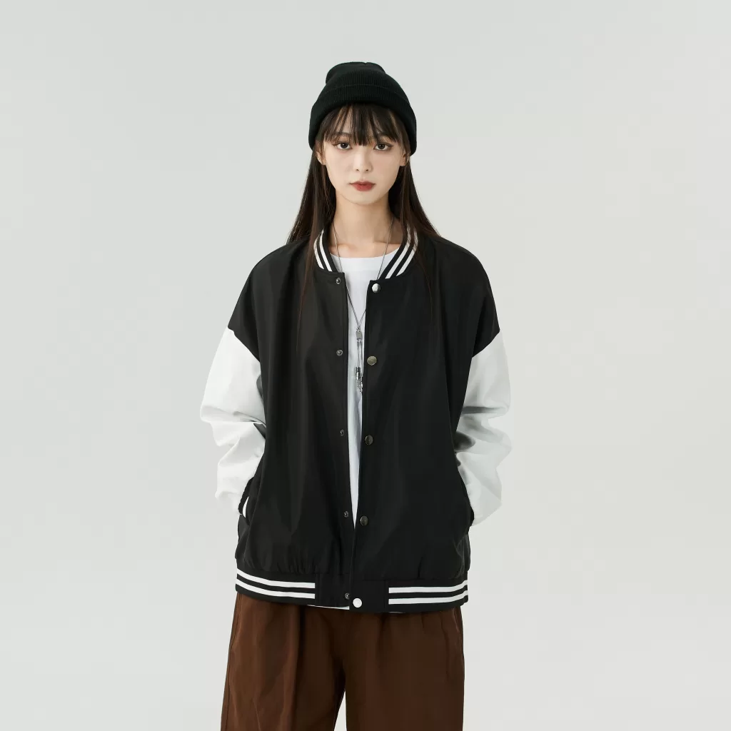 oversized color block baseball jacket (unlined)